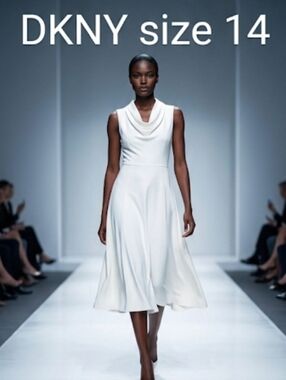 DKNY White Cowl-Neck Midi Dress